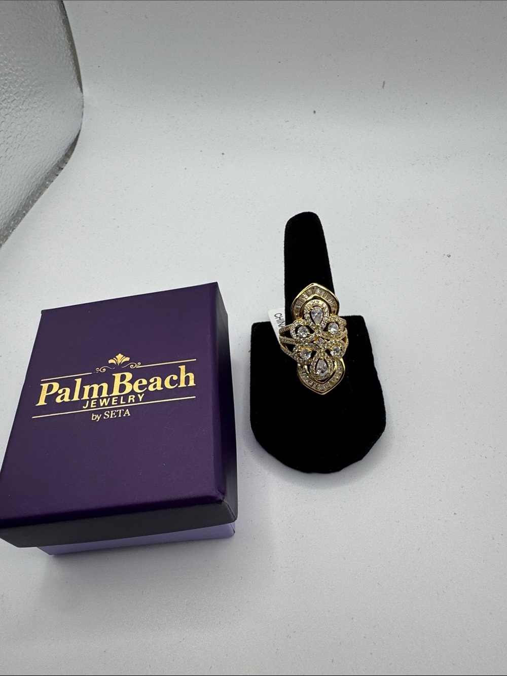 PalmBeach Jewelry Gold and Clear Crystal Filigree Statement Ring